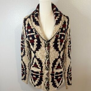 Western Grandpa Cardigan Sweater Wool Knit blend Wms M | Aztec Pattern Bass Pro